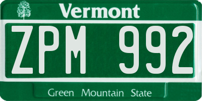 VT license plate ZPM992