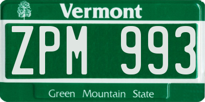 VT license plate ZPM993