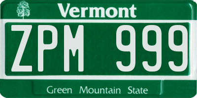 VT license plate ZPM999