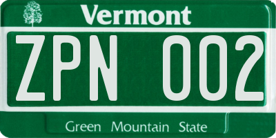 VT license plate ZPN002