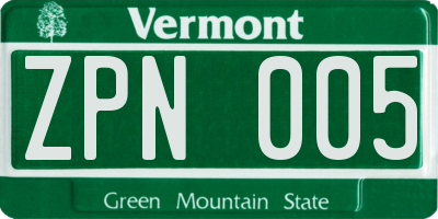 VT license plate ZPN005