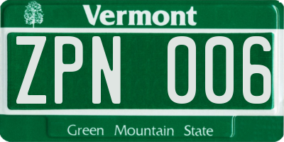 VT license plate ZPN006