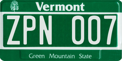 VT license plate ZPN007