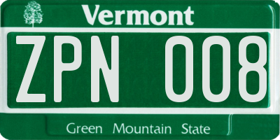 VT license plate ZPN008