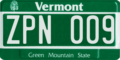 VT license plate ZPN009