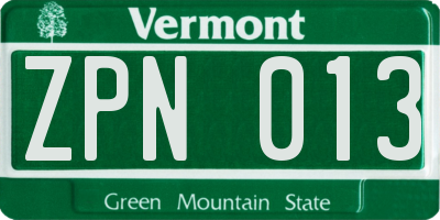 VT license plate ZPN013