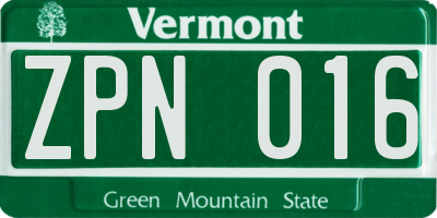 VT license plate ZPN016