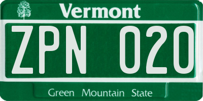 VT license plate ZPN020