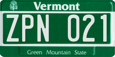 VT license plate ZPN021