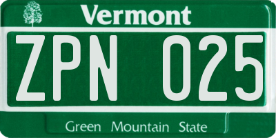 VT license plate ZPN025