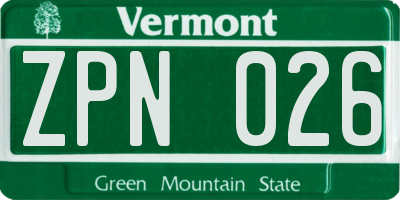 VT license plate ZPN026