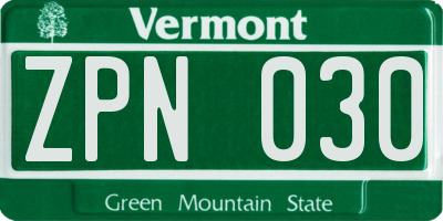 VT license plate ZPN030