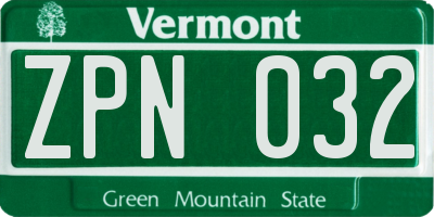 VT license plate ZPN032