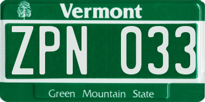 VT license plate ZPN033