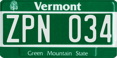 VT license plate ZPN034