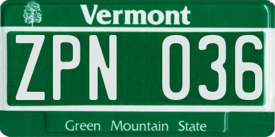 VT license plate ZPN036