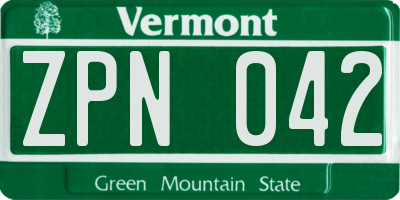 VT license plate ZPN042
