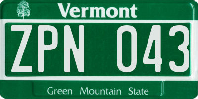 VT license plate ZPN043