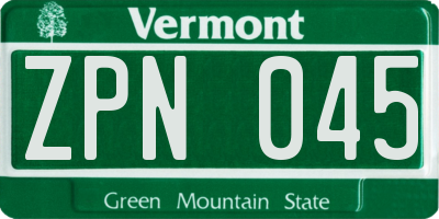 VT license plate ZPN045