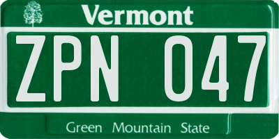 VT license plate ZPN047