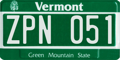 VT license plate ZPN051