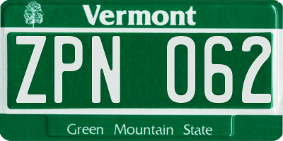 VT license plate ZPN062
