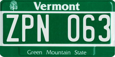 VT license plate ZPN063