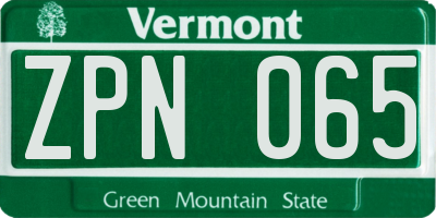 VT license plate ZPN065