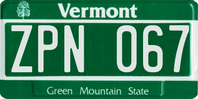 VT license plate ZPN067
