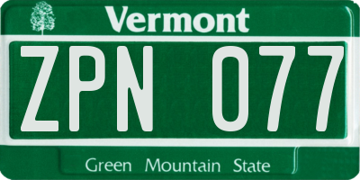 VT license plate ZPN077