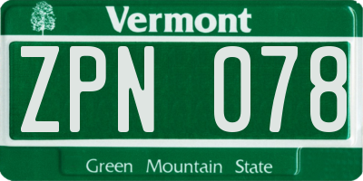 VT license plate ZPN078