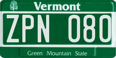 VT license plate ZPN080