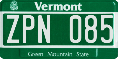 VT license plate ZPN085