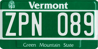 VT license plate ZPN089