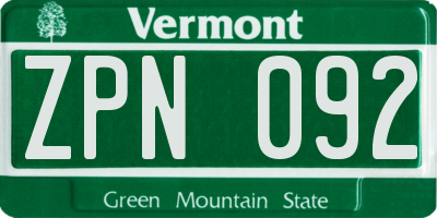 VT license plate ZPN092