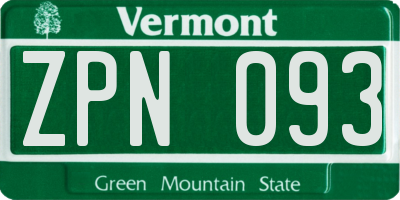 VT license plate ZPN093