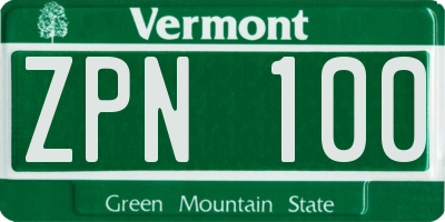 VT license plate ZPN100