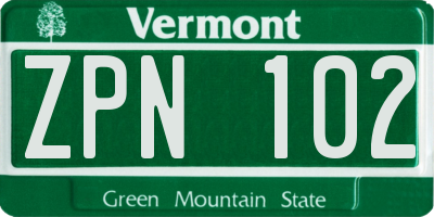 VT license plate ZPN102