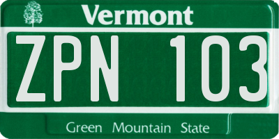 VT license plate ZPN103