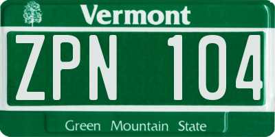VT license plate ZPN104