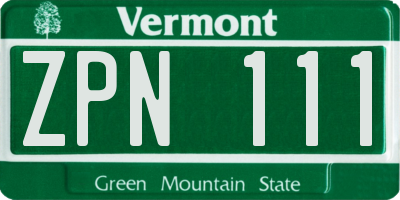 VT license plate ZPN111