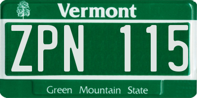 VT license plate ZPN115
