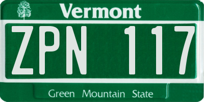 VT license plate ZPN117
