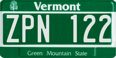 VT license plate ZPN122