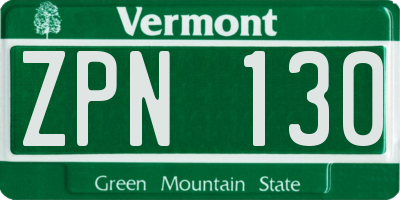 VT license plate ZPN130