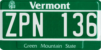 VT license plate ZPN136