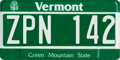 VT license plate ZPN142