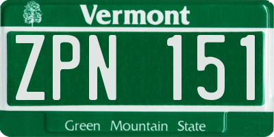 VT license plate ZPN151