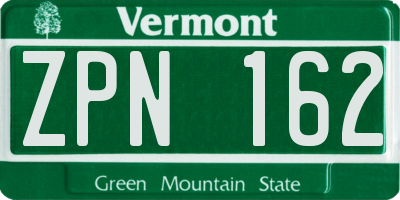 VT license plate ZPN162