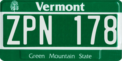 VT license plate ZPN178